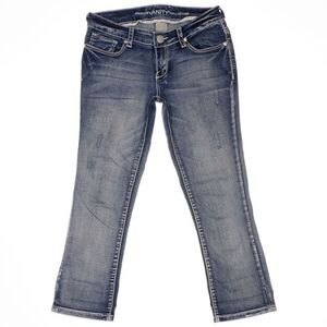 Vanity Cropped Jeans Size 27 Womens Distressed Sequin Blue Denim Stretch 28x24